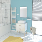 Meuble salle de bain scandinave blanc 60 cm sur pieds avec tiroir - vasque a poser et miroir led - nordik basis led 60