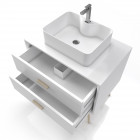 Meuble salle de bain scandinave blanc 80 cm sur pieds avec tiroir et vasque a poser - nordik basis 80