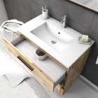 Ensemble meuble de salle de bain - chene industriel - tiroirs -pieds en aluminium noir mat - mirroir Aurlane - LAV570