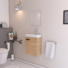 Ensemble meuble lave mains décors bois 41x50x22cm + miroir - smally wood Aurlane - LAV666