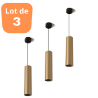 Lot de 3 suspensions tube beta doré gu10 câble 1.45m