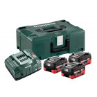 Pack énergie 18v metabo - pack 3 batteries 18 volts lihd + chargeur rapide 3 x 5,5 ah lihd, asc 145, coffret metaloc - 685069000