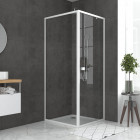 Pack porte de douche pivotante blanc extensible 79 à 90cm + paroi de retour 80 + receveur a poser