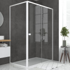 Pack porte de douche coulissante blanc extensible 140x185 + paroi de retour 80cm + receveur - whity Aurlane - PACF049