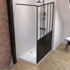 Pack paroi de douche 120x200 cm noir mat - verre trempe 5mm + receveur a poser rectangle 120x80 Aurlane - PACF057