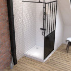 Pack paroi de douche 90x200 noir mat + receveur haut a poser blanc effet pierre 90x90 - anti-derapant Aurlane - PACF060