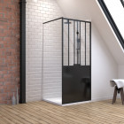 Pack paroi de douche 90x200 cm noir mat + receveur extra plat a poser 90x90 cm caniveau Aurlane - PACF061