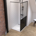 Pack paroi de douche 100x200 cm noir mat + receveur extra plat à poser 100x80 blanc effet pierre caniveau Aurlane - PACF063
