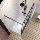 Pack paroi de douche 120x200 cm noir mat + receveur a poser rectangle blanc - finition pierre Aurlane - PACF064