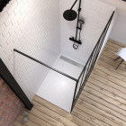 Pack paroi de douche 120x200 cm noir mat - verre trempe 5mm + receveur extra plat à poser - caniveau Aurlane - PACF067