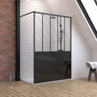 Pack paroi de douche 90x200 cm noir mat + receveur a poser en composite smc 90x140 cm Aurlane - PACF069