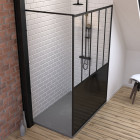 Pack paroi de douche 90x200 cm noir mat + receveur de douche a poser en resine smc Aurlane - PACF070