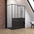 Pack paroi de douche 90x200 cm noir mat + receveur à poser en matériaux composite smc - 90x140cm Aurlane - PACF071