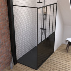 Pack paroi de douche 90x200 cm noir mat + receveur à poser en matériaux composite smc - 90x140cm Aurlane - PACF071
