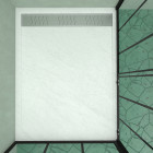 Porte coulissante et retour avec sérigraphie noire 120x90x200 cm + receveur blanc effet pierre Aurlane - PACF189