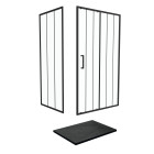 Porte coulissante et retour avec sérigraphie noire 120x80x200cm + receveur en smc noir effet pierre Aurlane - PACF195