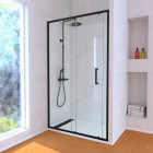 Porte de douche coulissante 120x200 cm profil noir et receveur blanc + colonne de douche mécanique Aurlane - PACF286