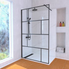 Paroi de douche 120 cm sérigraphie noire et receveur blanc 80x120 + colonne de douche thermostatique Aurlane - PACF323