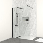 Paroi de douche 120cm verre 8mm - profilé + barre extensible + colonne de douche thermostatique noir mat Aurlane - PACF341