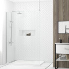 Paroi de douche 140x200cm verre transparent - profilé + barre plafond finition chrome - freedom 2