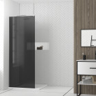 Paroi de douche 80x200cm verre fumé - profilé + barre plafond finition chrome - freedom 2 smoked Aurlane - PACF385