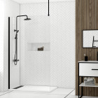 Paroi de douche 120x200cm verre transparent - profilé + barre plafond noire - freedom 2 black Aurlane - PACF407