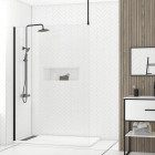 Paroi de douche 140x200cm verre transparent - profilé + barre plafond noire - freedom 2 black Aurlane - PACF408