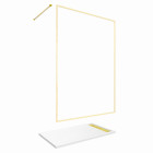 Paroi de douche 140x200cm + grille finition or doré brossé + receveur blanc effet pierre 140x80x4cm Aurlane - PACF416