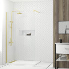 Pack paroi 120x200 + colonne thermostatique + receveur effet pierre 80x120 et grille - or brossé Aurlane - PACF448