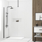 Paroi de douche 100x200cm verre transparent - profilé + barre plafond noire - freedom 2 black Aurlane - PACF451