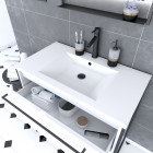 Meuble de salle de bain 80x50cm blanc - 2 tiroirs et vasque résine blanche - structure pieds et poignées noir mat - structura p010