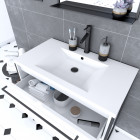 Pack meuble de salle de bain 80x50cm blanc - 2 tiroirs blanc - vasque blanche et miroir noir mat - structura p012
