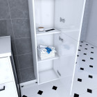 Colonne de salle de bain blanche 30x35x150 cm avec 2 portes blanches poignées noir mat - structura p015