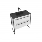 Meuble de salle de bain 80x50cm blanc - 2 tiroirs blanc - vasque résine noire effet pierre - structura p016 Aurlane - PACM016