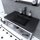 Pack meuble de salle de bain 80x50cm blanc - 2 tiroirs noir - vasque noir effet pierre et miroir noir mat - structura p018 Aurlane - PACM018