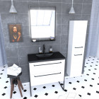 Pack meuble salle de bain + colonne - 80x50 -2 tiroirs noir - vasque noir et miroir led noir mat Aurlane - PACM019