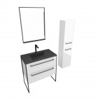 Pack meuble salle de bain + colonne - 80x50 -2 tiroirs noir - vasque noir et miroir led noir mat Aurlane - PACM019
