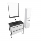 Meuble de salle de bain 80x50 cm - 2 tiroirs blanc - vasque resine noir effet pierre + colonne Aurlane - PACM020