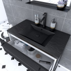 Meuble de salle de bain 80x50cm blanc - 2 tiroirs noir mat - vasque résine noire effet pierre et miroir noir mat - structura p029 Aurlane - PACM029