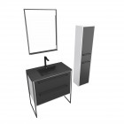 Ensemble meuble de salle de bain 80x50 cm - vasque noir effet pierre + colonne + miroir Aurlane - PACM030