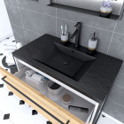 Meuble de salle de bain 80x50 cm + 2 tiroirs chêne naturel + vasque résine noir effet pierre Aurlane - PACM038
