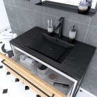 Meuble de salle de bain 80x50 cm + 2 tiroirs chêne naturel + vasque noir effet pierre + miroir noir Aurlane - PACM040