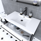 Meuble de salle de bain 80x50cm noir mat - 2 tiroirs blanc - vasque blanche - structura p043