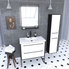 Ensemble de salle de bain blanc 80cm+ vasque résine blanche + tiroirs blanc mat + miroir + colonne Aurlane - PACM046