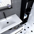 Ensemble de salle de bain blanc 80cm+ vasque résine blanche + tiroirs blanc mat + miroir + colonne Aurlane - PACM046