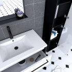 Ensemble de salle de bain 80 cm blanc finition noir + vasque blanche+ miroir + colonne de rangement Aurlane - PACM047