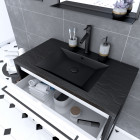 Pack meuble de salle de bain 80x50cm noir mat - 2 tiroirs blanc - vasque résine noire effet pierre et miroir noir mat - structura p051 Aurlane - PACM051