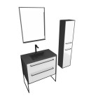 Meuble salle de bains 80 cm, vasque noire, miroir led et colonne - noir et blanc - structura Aurlane - PACM052