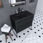 Meuble de salle de bain 80x50cm noir mat - 2 tiroirs noir mat - vasque résine noire effet pierre - structura p060 Aurlane - PACM060
