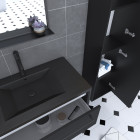 Meuble salle de bains 80 cm, vasque noire, miroir led et colonne - noir - structura Aurlane - PACM063